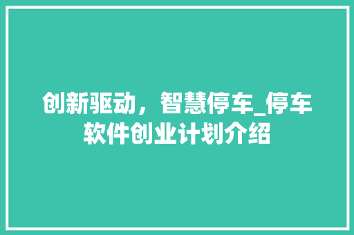 创新驱动，智慧停车_停车软件创业计划介绍