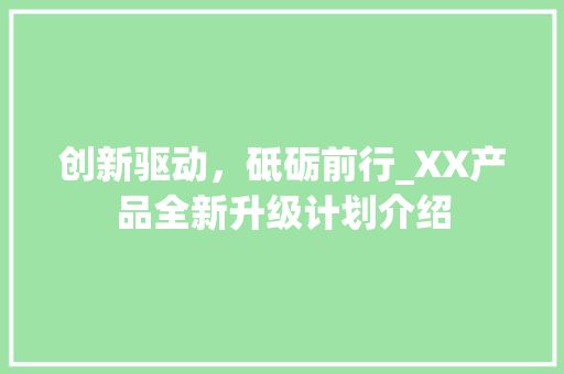 创新驱动，砥砺前行_XX产品全新升级计划介绍