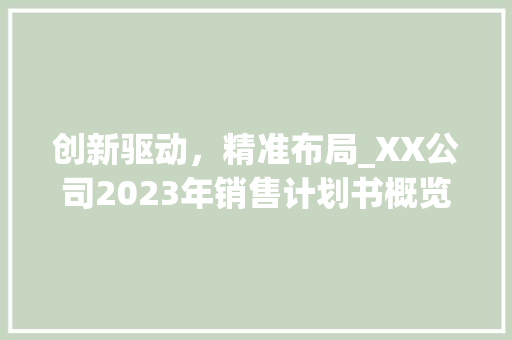 创新驱动，精准布局_XX公司2023年销售计划书概览