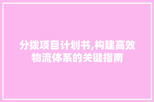 分拨项目计划书,构建高效物流体系的关键指南