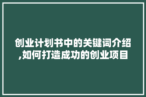 创业计划书中的关键词介绍,如何打造成功的创业项目