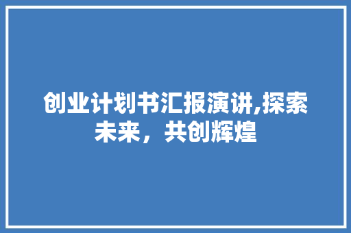 创业计划书汇报演讲,探索未来，共创辉煌