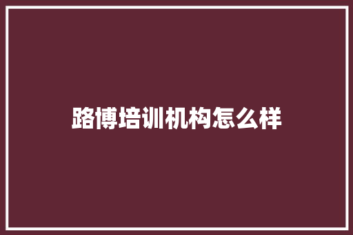 路博培训机构怎么样