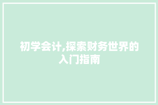 初学会计,探索财务世界的入门指南