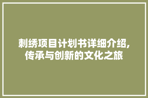 刺绣项目计划书详细介绍,传承与创新的文化之旅 会议纪要