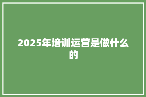 2025年培训运营是做什么的