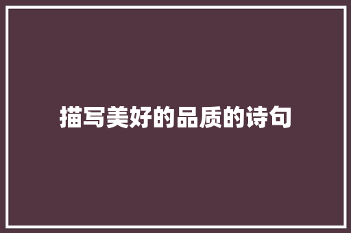 描写美好的品质的诗句