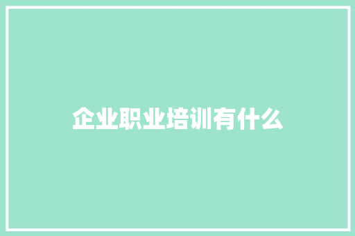 企业职业培训有什么 项目报告