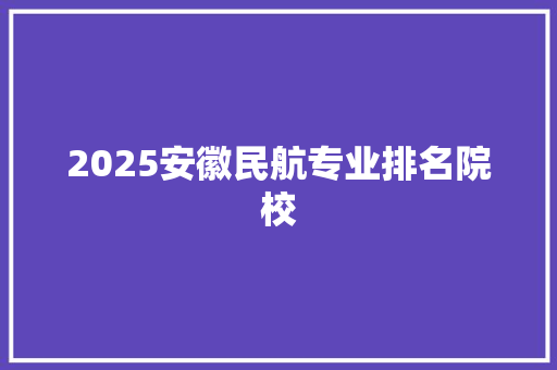2025安徽民航专业排名院校 项目报告
