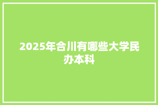 2025年合川有哪些大学民办本科