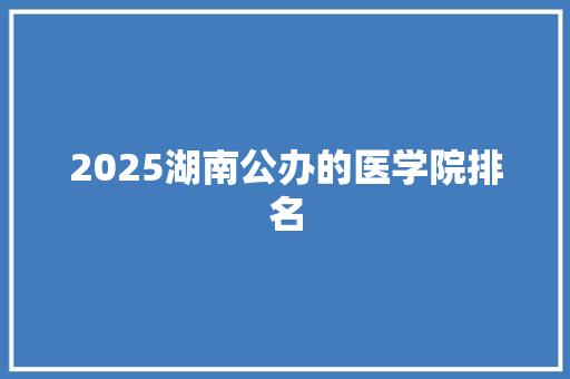 2025湖南公办的医学院排名 工作总结