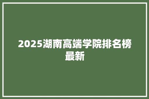 2025湖南高端学院排名榜最新