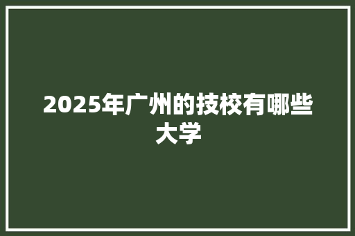 2025年广州的技校有哪些大学 项目报告