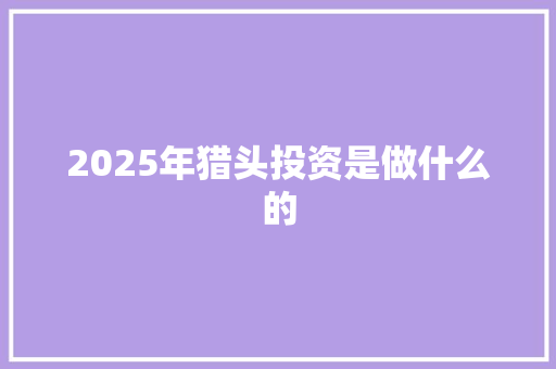 2025年猎头投资是做什么的