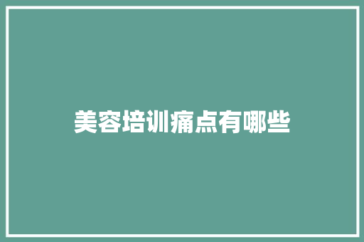 美容培训痛点有哪些