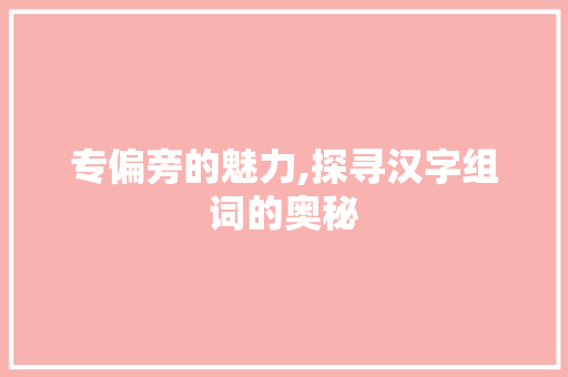 专偏旁的魅力,探寻汉字组词的奥秘