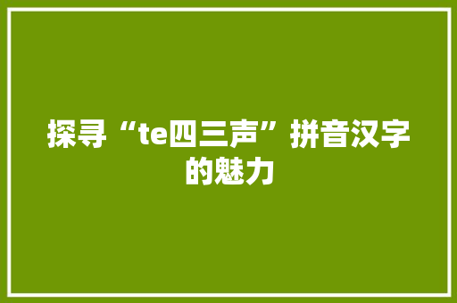 探寻“te四三声”拼音汉字的魅力