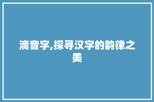 滴音字,探寻汉字的韵律之美