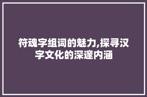 符魂字组词的魅力,探寻汉字文化的深邃内涵