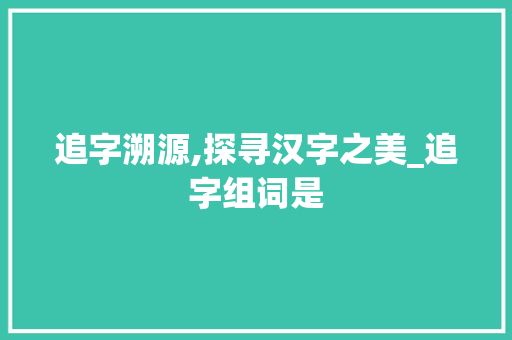 追字溯源,探寻汉字之美_追字组词是 项目报告
