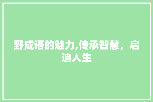 野成语的魅力,传承智慧，启迪人生