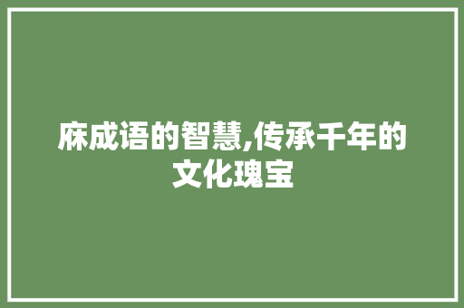 庥成语的智慧,传承千年的文化瑰宝