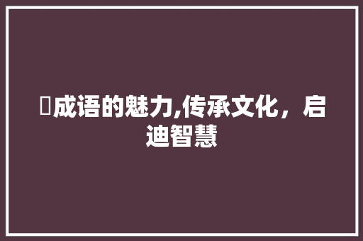 拋成语的魅力,传承文化，启迪智慧