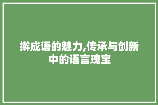 擀成语的魅力,传承与创新中的语言瑰宝