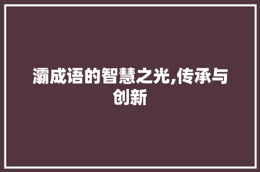 灞成语的智慧之光,传承与创新