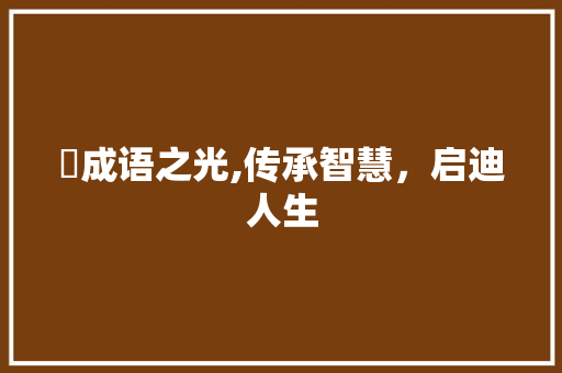 燿成语之光,传承智慧，启迪人生