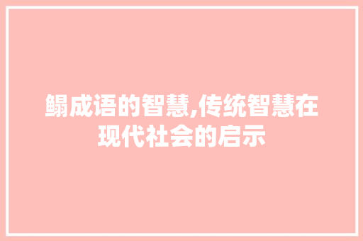 鳎成语的智慧,传统智慧在现代社会的启示