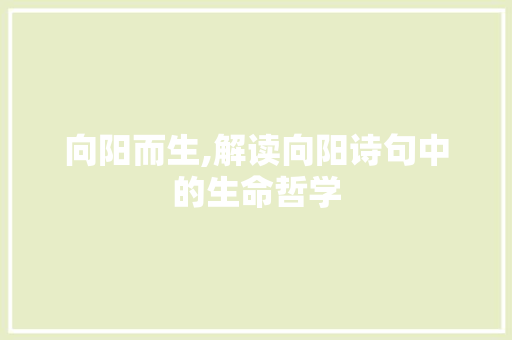 向阳而生,解读向阳诗句中的生命哲学