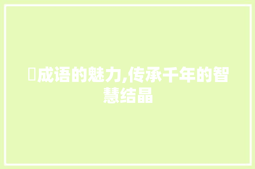 姈成语的魅力,传承千年的智慧结晶