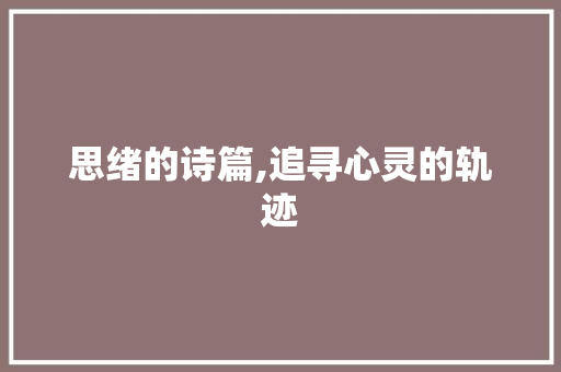 思绪的诗篇,追寻心灵的轨迹