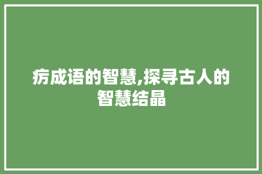 疠成语的智慧,探寻古人的智慧结晶
