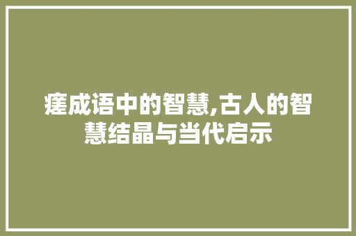瘥成语中的智慧,古人的智慧结晶与当代启示