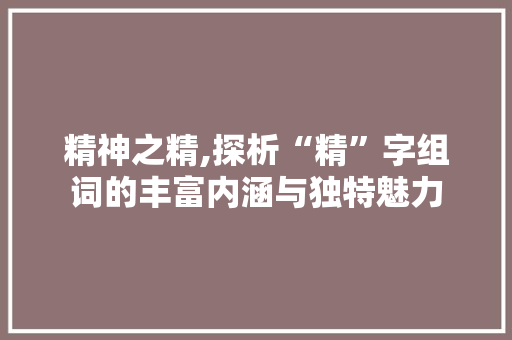 精神之精,探析“精”字组词的丰富内涵与独特魅力