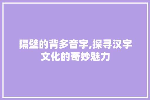隔壁的背多音字,探寻汉字文化的奇妙魅力