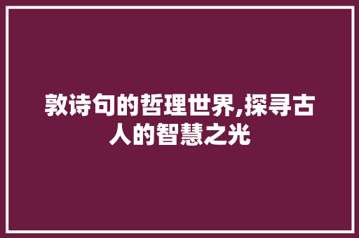 敦诗句的哲理世界,探寻古人的智慧之光