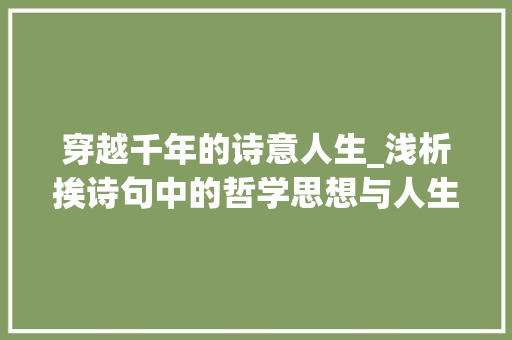 穿越千年的诗意人生_浅析挨诗句中的哲学思想与人生智慧 职场写作