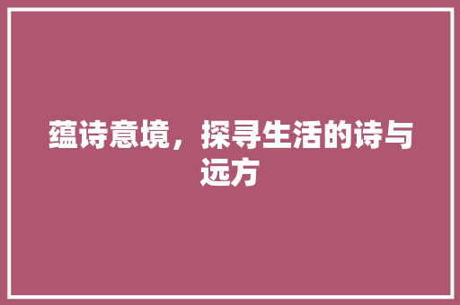 蕴诗意境，探寻生活的诗与远方