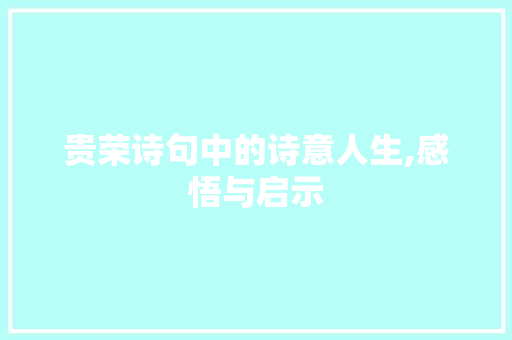 贵荣诗句中的诗意人生,感悟与启示 职场写作