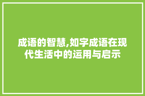 成语的智慧,如字成语在现代生活中的运用与启示 职场写作