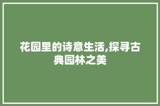 花园里的诗意生活,探寻古典园林之美 项目报告