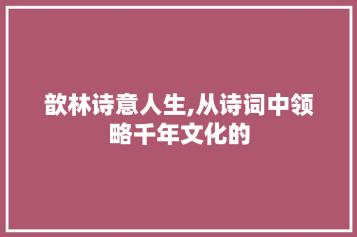 歆林诗意人生,从诗词中领略千年文化的
