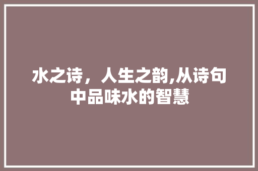 水之诗，人生之韵,从诗句中品味水的智慧