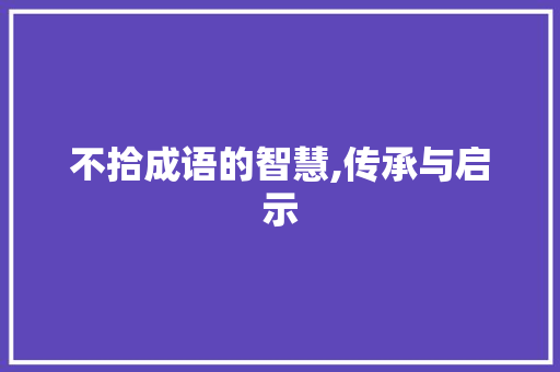 不拾成语的智慧,传承与启示
