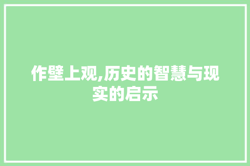 作壁上观,历史的智慧与现实的启示