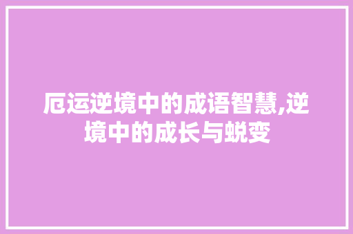 厄运逆境中的成语智慧,逆境中的成长与蜕变