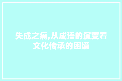 失成之痛,从成语的演变看文化传承的困境